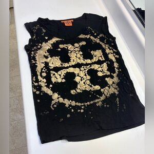 Tory Burch Women’s Black Short Sleeve T-shirt Small Lightweight Splattered Gold